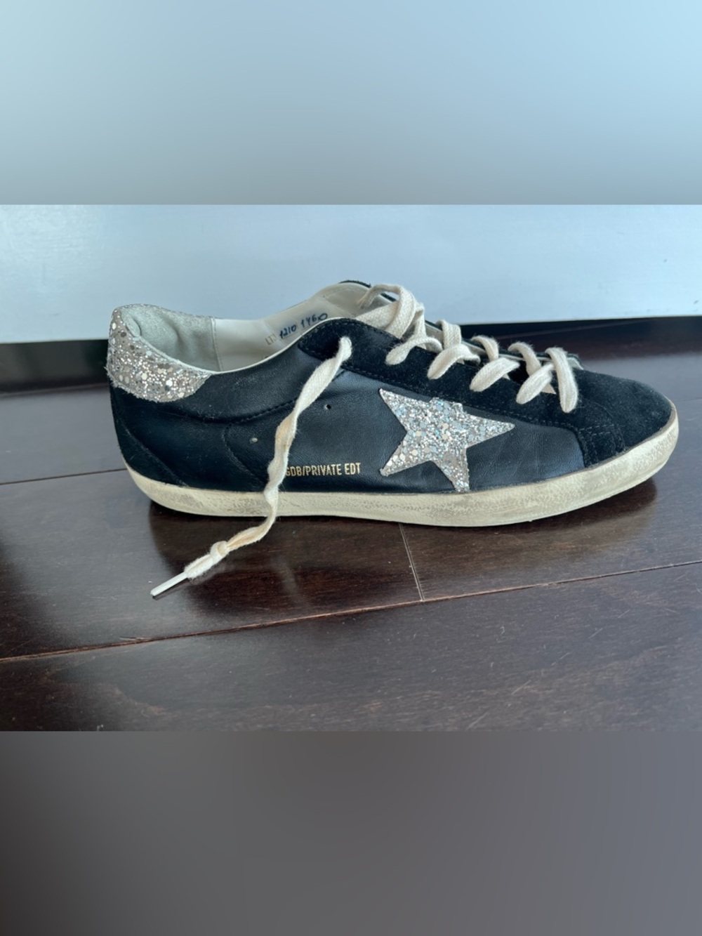 Golden Goose Black Leather & Suede Sneakers with Silver Glitter Details - Picture 4 of 11